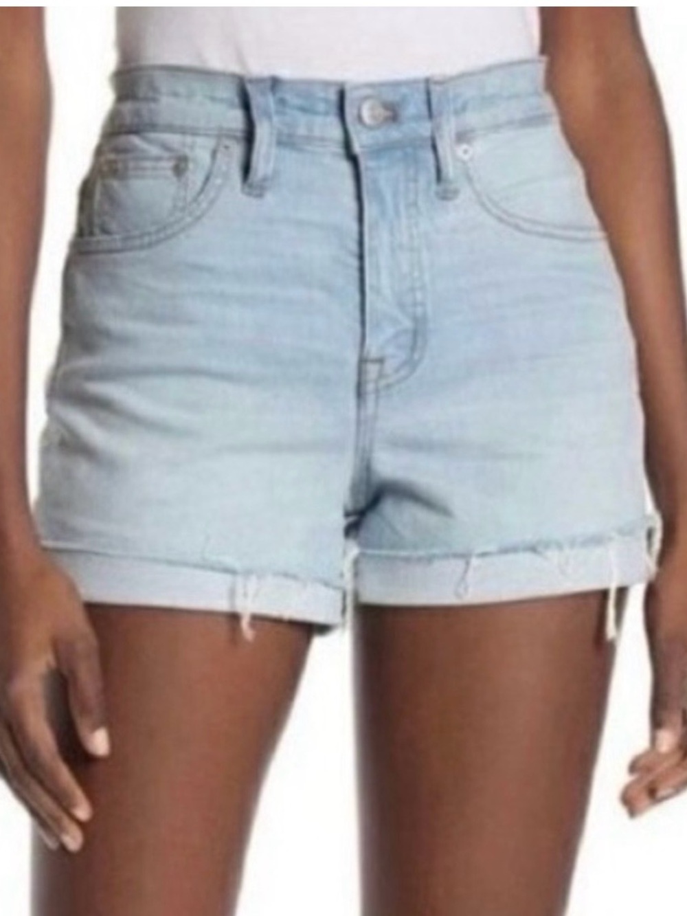 Madewell Denim High Rise Stretch Summer Boho Cuffed Light Wash Jean Shorts 26